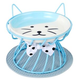 raised cat food bowl ,elevated cat feeder bowl stand, food & water cat bowl, shallow ceramic cat dish, whisker friendly no spill water bowl for cats