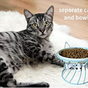 Raised Cat Food Bowl ,Elevated Cat Feeder Bowl Stand, Food & Water Cat Bowl, Shallow Ceramic Cat Dish, Whisker Friendly No Spill Water Bowl for Cats