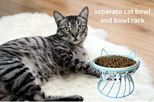 Raised Cat Food Bowl ,Elevated Cat Feeder Bowl Stand, Food & Water Cat Bowl, Shallow Ceramic Cat Dish, Whisker Friendly No Spill Water Bowl for Cats