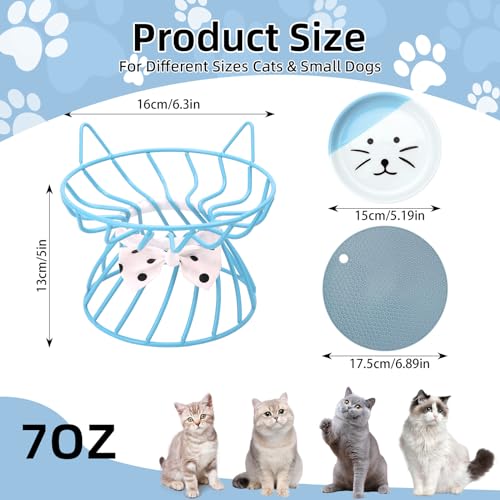 Raised Cat Food Bowl ,Elevated Cat Feeder Bowl Stand, Food & Water Cat Bowl, Shallow Ceramic Cat Dish, Whisker Friendly No Spill Water Bowl for Cats