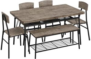 yaheetech 6-piece dining table chair bench set - farmhouse & modern breakfast table & chairs sets w/premium materials & sturdy steel frame for home, kitchen, dining room, sunroom