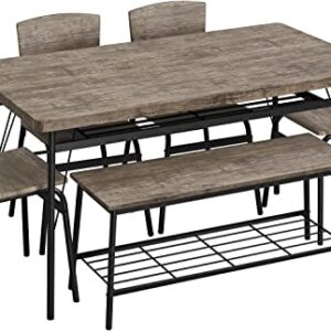 Yaheetech 6-Piece Dining Table Chair Bench Set - Farmhouse & Modern Breakfast Table & Chairs Sets w/Premium Materials & Sturdy Steel Frame for Home, Kitchen, Dining Room, Sunroom