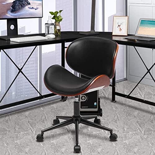 AWQM Home Office Desk Chair, Executive Computer Bentwood Office Chair,Swivel Executive Chair with Faux Leather and Chrome Finish,Adjustable Heigh Computer Chair with 360° Swivel Wheels,Brown