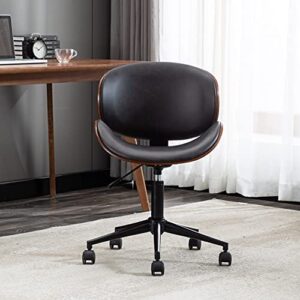 AWQM Home Office Desk Chair, Executive Computer Bentwood Office Chair,Swivel Executive Chair with Faux Leather and Chrome Finish,Adjustable Heigh Computer Chair with 360° Swivel Wheels,Brown