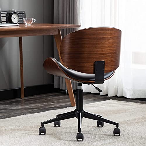 AWQM Home Office Desk Chair, Executive Computer Bentwood Office Chair,Swivel Executive Chair with Faux Leather and Chrome Finish,Adjustable Heigh Computer Chair with 360° Swivel Wheels,Brown