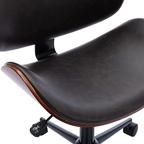 AWQM Home Office Desk Chair, Executive Computer Bentwood Office Chair,Swivel Executive Chair with Faux Leather and Chrome Finish,Adjustable Heigh Computer Chair with 360° Swivel Wheels,Brown