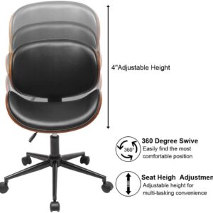 AWQM Home Office Desk Chair, Executive Computer Bentwood Office Chair,Swivel Executive Chair with Faux Leather and Chrome Finish,Adjustable Heigh Computer Chair with 360° Swivel Wheels,Brown