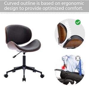 AWQM Home Office Desk Chair, Executive Computer Bentwood Office Chair,Swivel Executive Chair with Faux Leather and Chrome Finish,Adjustable Heigh Computer Chair with 360° Swivel Wheels,Brown