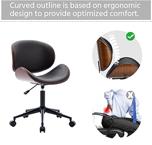 AWQM Home Office Desk Chair, Executive Computer Bentwood Office Chair,Swivel Executive Chair with Faux Leather and Chrome Finish,Adjustable Heigh Computer Chair with 360° Swivel Wheels,Brown