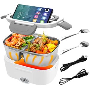 ablink electric lunch box food heater, heated lunch box for adults, 3 in 1 electric heating lunch box with removable stainless steel food container for car track home 110v & 12v & 24v(grey)