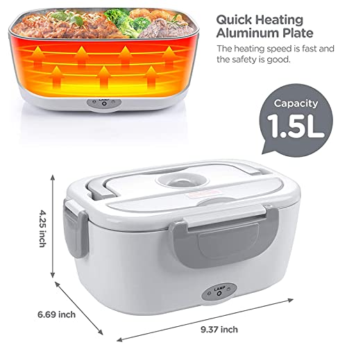 Ablink Electric Lunch Box Food Heater, Heated Lunch Box for Adults, 3 in 1 Electric Heating Lunch Box with Removable Stainless Steel Food Container for Car Track Home 110V & 12V & 24V(Grey)