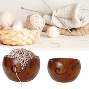 iayokocc wooden yarn bowl with holes holder - yarn holder knitting bowls handmade knitting bowl wool holder for knitting and crochet accessories storage (wine red)
