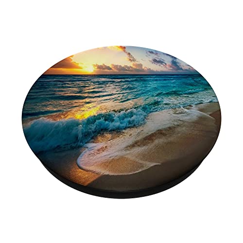 Beach Ocean Waves A Sunset And Palm Trees Beach Scene PopSockets Standard PopGrip