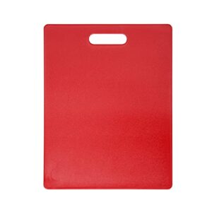 farberware large plastic cutting board, dishwasher- safe poly chopping board for kitchen meal prep with easy grip handle, 11x14-inch, red