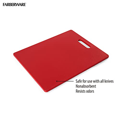 Farberware Large Plastic Cutting Board, Dishwasher- Safe Poly Chopping Board for Kitchen Meal Prep with Easy Grip Handle, 11x14-Inch, Red