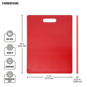 Farberware Large Plastic Cutting Board, Dishwasher- Safe Poly Chopping Board for Kitchen Meal Prep with Easy Grip Handle, 11x14-Inch, Red
