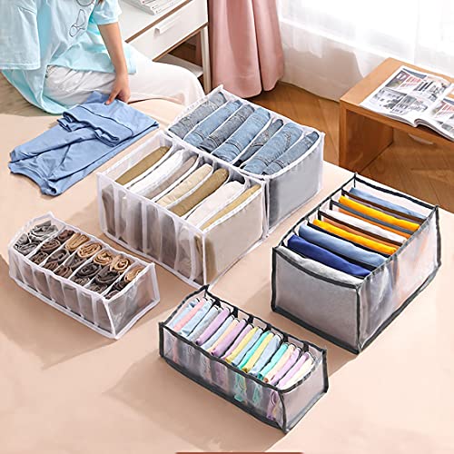 HOMINDESIGN Washable Drawer Organizer Nylon Mesh Fabric Closet Organizer for Underwears Pants T-shirts (White-3pc for Pants/Clothes)