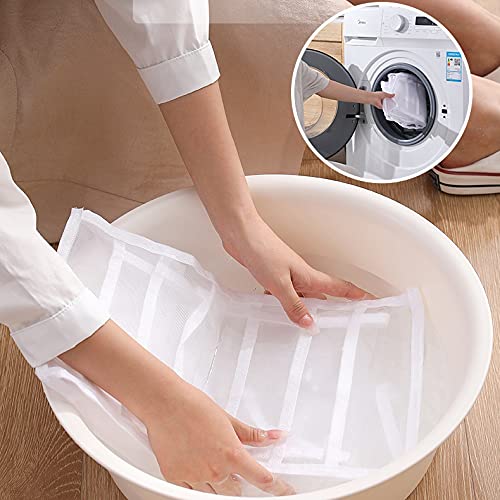 HOMINDESIGN Washable Drawer Organizer Nylon Mesh Fabric Closet Organizer for Underwears Pants T-shirts (White-3pc for Pants/Clothes)