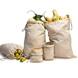 Set of 6 (3+3) Muslin Natural Cotton Bags with Drawstring - (12x16, 14x17 Inches) 100% Organic Cotton used for Everyday Storage Grocery, Dust Cover, Shopping, Gift, Shoe