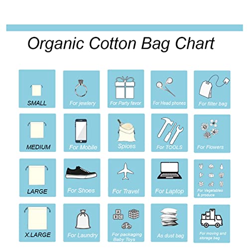 Set of 6 (3+3) Muslin Natural Cotton Bags with Drawstring - (12x16, 14x17 Inches) 100% Organic Cotton used for Everyday Storage Grocery, Dust Cover, Shopping, Gift, Shoe