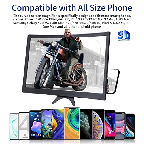 14 Inch Curved Screen Enlarger Amplifier 3D HD Cell Phone Holder Magnifying for Movies Videos and Gaming Compatible with All Smartphones