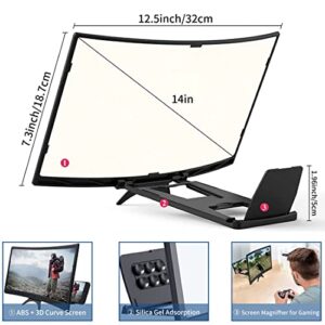 14 Inch Curved Screen Enlarger Amplifier 3D HD Cell Phone Holder Magnifying for Movies Videos and Gaming Compatible with All Smartphones