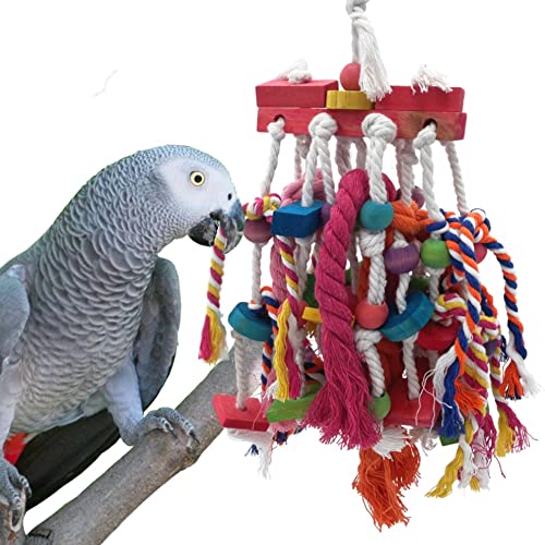 GILYGI Bird Chewing Toys -Parrot Natural Wooden Block and Cotton Knot Tearing Toys for Conures Cockatiels African Grey and Amazon Parrots