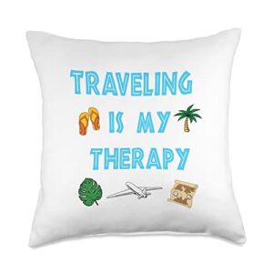 travel now therapy co. traveling is my therapy vacation throw pillow, 18x18, multicolor