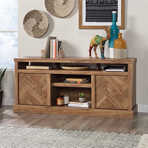 Sauder Cannery Bridge Herringbone TV Credenza Sindoori Mango, for TVs up to 65", Sindoori Mango Finish