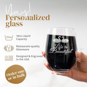 Personalized 15oz Wine Glass Engraved with Your Custom Text - Customized Gifts, Unique Birthday Gift, Bridesmaid Gift, Custom Gifts for Women or Men (15oz Wine)