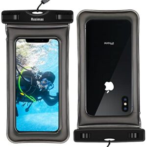 rosimax waterproof phone pouch floating ipx8 underwater snorkeling diving cell phone case dry bag for iphone 13 12 11 pro max xs xr x 8 7 6s galaxy s20 s10 plus s10e note 10 9 pixel up to 7" (black)
