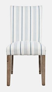 jofran eastern tides upholstered parsons dining chair, off-white with blue stripes