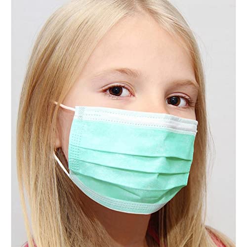 KATA 3-Ply Pleated Disposable Children's Face Masks, One Size, Green, Box Of 50 Masks