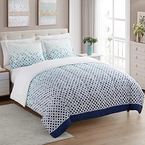 Sweet Home Collection 7 Piece Comforter Set Bag Solid Color All Season Soft Down Alternative Blanket & Luxurious Microfiber Bed Sheets, Genova, Queen