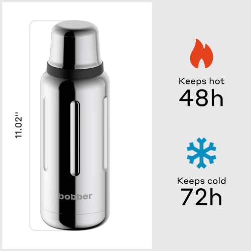 Bobber - 34 oz Vacuum Insulated Stainless Steel Water Bottle with Cup Lid - Dishwasher Safe - Keeps Drinks Hot for 48 Hours and Cold for 72 Hours - Double Walled Thermo Flask (Glossy)