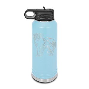 mister petlife australian shepherd laser engraved water bottle customizable polar camel stainless steel many colors sizes with straw - aussie body dog canine pet - 32 oz - light blue