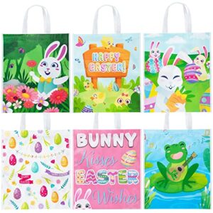 JOYIN 12 Pcs Easter Tote Bags, 17"x15" Canvas Creamed Tone Gift Kraft Treat Goodie Reusable Grocery Bags and Basket with Handles for Easter Egg Hunt Party Favors