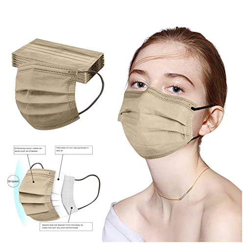 50 Pack Thanksgiving Days Disposable_Face_Masks_for Adult, 3 Layer Disposable Face Protection for Holiday Party(Khaki, 50 PCS)