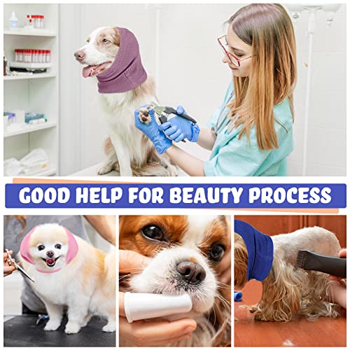 4 Pieces 3 Size Snoods for Dogs Pet Dog Ear Cover No Flap Wrap Dog Sound Proof Ear Muffs for Dogs Barking and Bathing Warm Winter Dog Ear Scarf for Calming Pet (Blue, Pink, Purple)