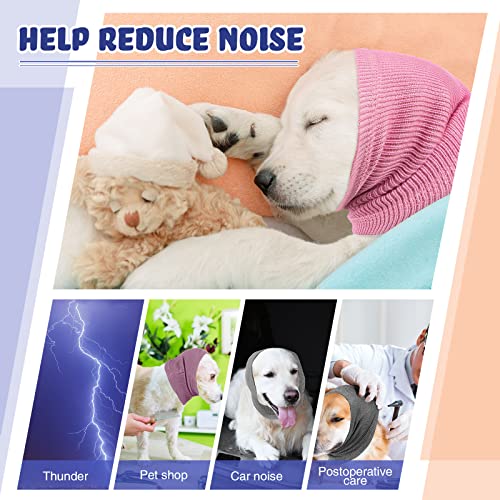 4 Pieces 3 Size Snoods for Dogs Pet Dog Ear Cover No Flap Wrap Dog Sound Proof Ear Muffs for Dogs Barking and Bathing Warm Winter Dog Ear Scarf for Calming Pet (Blue, Pink, Purple)