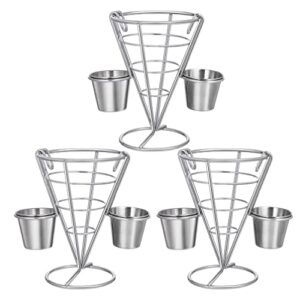 angoily 3pcs metal french fries stand cone, wire french fry serving basket with 2 sauce dipper for snack fried chicken display for party restaurant bar picnics and outdoor events