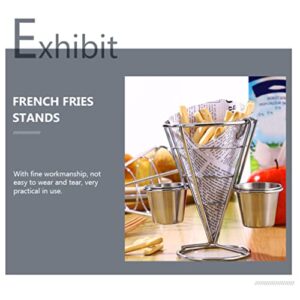 Angoily 3PCS Metal French Fries Stand Cone, Wire French Fry Serving Basket with 2 Sauce Dipper for Snack Fried Chicken Display for Party Restaurant Bar Picnics and Outdoor Events