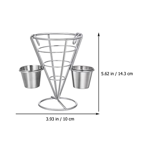 Angoily 3PCS Metal French Fries Stand Cone, Wire French Fry Serving Basket with 2 Sauce Dipper for Snack Fried Chicken Display for Party Restaurant Bar Picnics and Outdoor Events