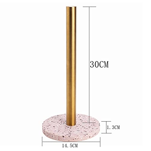 Coffeezone Kitchen Paper Towel Holder for Counter Top with Golden Roll and Terrazzo Stone Base (Terrazzo Pink)