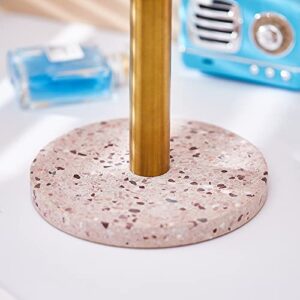 Coffeezone Kitchen Paper Towel Holder for Counter Top with Golden Roll and Terrazzo Stone Base (Terrazzo Pink)