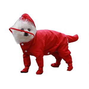 honggun dog raincoat, waterproof puppy raincoats with hood dog onesie rain jacket & rain boots jumpsuit dog rain poncho for small dogs (m-red)