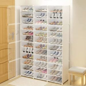 bjtdllx shoe rack organizer, 3 x 12-tiers stackable 72 pairs diy shoe storage cabinets stand, dust-proof shoe rack shelf clear plastic shoe boxes foldable shoe storage rack for heels boots slippers