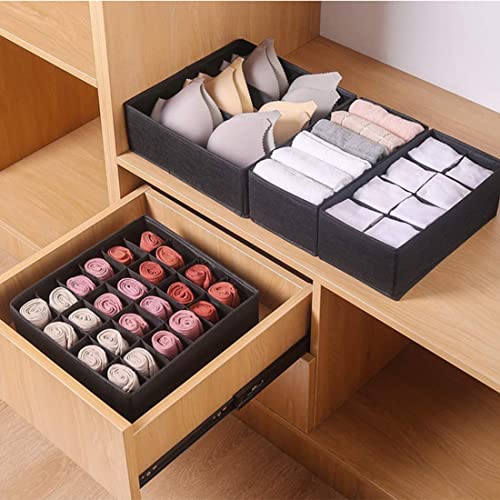 RUIBOLU Closet Underwear Organizer Drawer Divider 4 Set, Fabric Foldable Cabinet Closet Bra Organizers and Storage Boxes for Storing Socks, Underpants Panties,Ties Divider (BLACK)