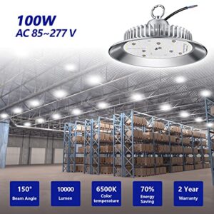 100W UFO LED High Bay Light Commercial Light,6500K AC85~277V, With Chain Non-Dimmable,Lightweight Aluminum Alloy LED Industrial Lamp for Garage Warehouse Workshop Shopping Mall Stadium Exhibition Hall