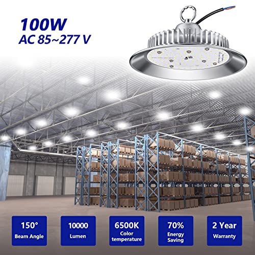 100W UFO LED High Bay Light Commercial Light,6500K AC85~277V, With Chain Non-Dimmable,Lightweight Aluminum Alloy LED Industrial Lamp for Garage Warehouse Workshop Shopping Mall Stadium Exhibition Hall